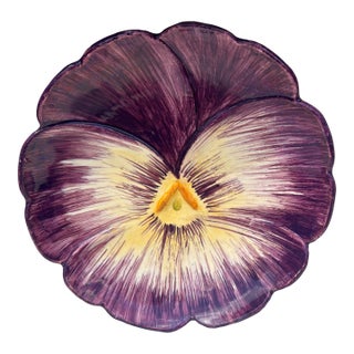 French Majolica Pansy Plate Jerome Massier, Circa 1890 For Sale