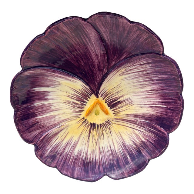French Majolica Pansy Plate Jerome Massier, Circa 1890 For Sale