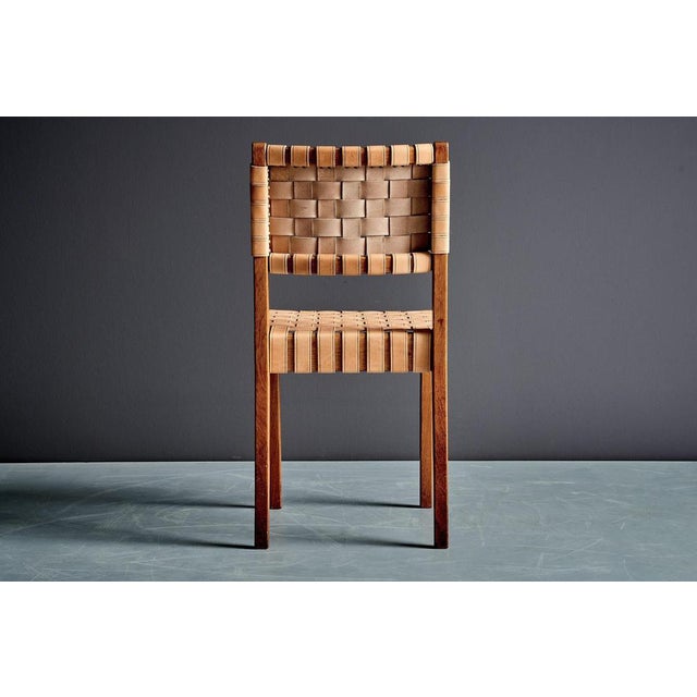Oak Webbed Chairs in Leather Webbing attributed to Jens Risom, France, 1950s, Set of 10 For Sale - Image 12 of 18
