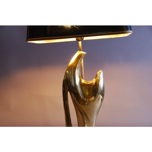 Sculptural Brass Hand Table Lamp with Black Shade, 1970s For Sale - Image 4 of 5