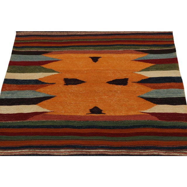 Rug & Kilim 1980s Vintage Sofreh Kilim Rug in Orange With Colorful Tribal Stripe Patterns For Sale - Image 4 of 7