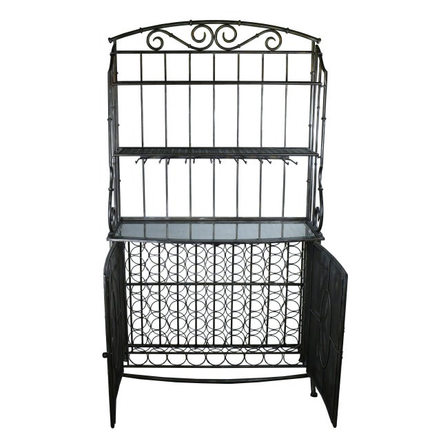 Hollywood Regency Faux Bamboo Metal Oversized Wine Bar For Sale - Image 3 of 6