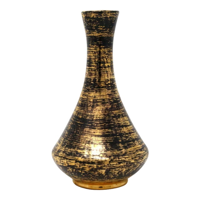 Vintage Stangl Pottery "Black Gold" Hand-Painted Vase For Sale