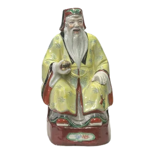 Vintage Chinese Fengshui Yellow Dress Fortune Deity Porcelain Figure