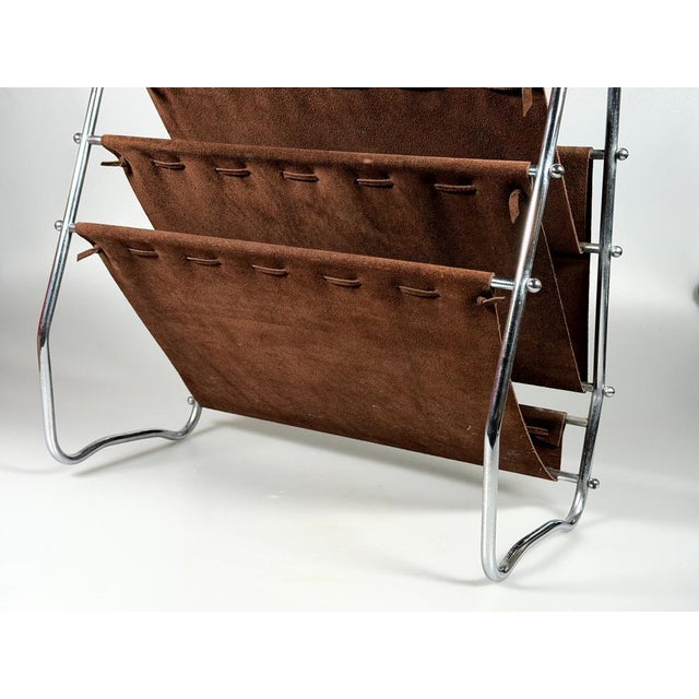 Mid-Century Magazine Stand in Metal and Leather, 1960s-1970s For Sale - Image 16 of 18