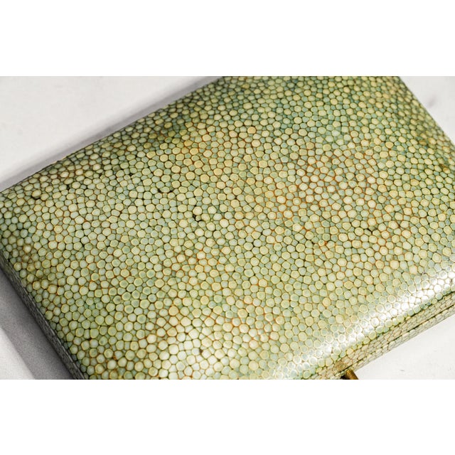 Art Deco Rare Antique Green Shagreen Leather Jewelry Presentation Box Case For Sale - Image 3 of 11