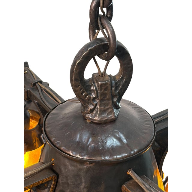 1910s 1910s Arts and Crafts 5 Light With Four Lanterns and Mica Dome Bottom Light For Sale - Image 5 of 16