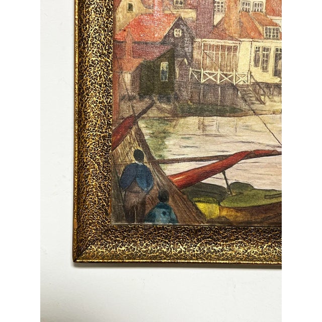 Circa Early 20th Century Nico Jungmann Art Nouveau Style Painting of Dutch Boats For Sale - Image 4 of 9