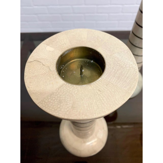 Tessellated Stone and Brass Candlesticks - Set of 3 For Sale - Image 12 of 13