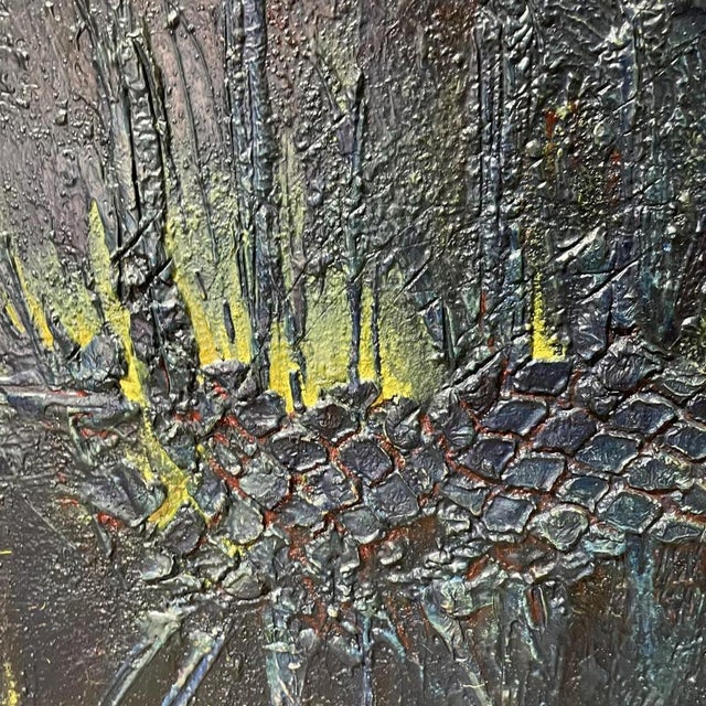 Oil on panel by Erwin Mackowiak painted around 1960, abstract painting with concretions. Signed lower left. Good...