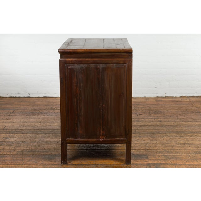 Chinese Late Qing Dynasty 1900s Brown Bedside Cabinet with Drawers and Doors For Sale - Image 4 of 13