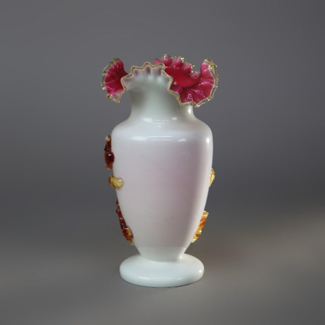 Stevens & Williams Antique Stevens & Williams Satinware Art Glass With Applied Leaf & Acorn Circa 1890 For Sale - Image 4 of 5