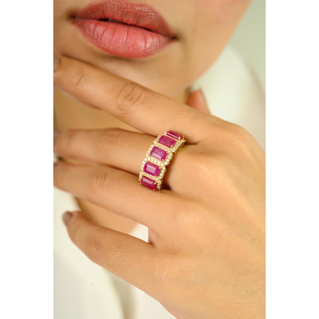 Vibrant Ruby Diamond Cocktail Wedding Band Ring Size 7 For Sale In New York - Image 6 of 12