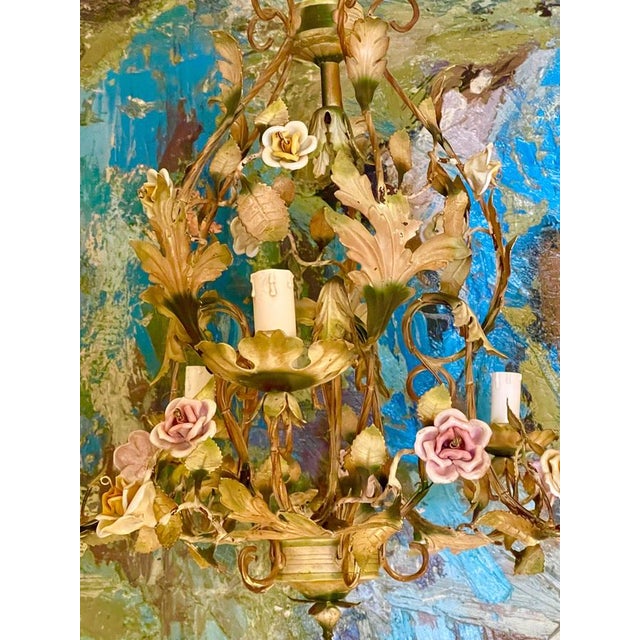 Porcelain Floral Roses Flower Chandelier, 1940s For Sale - Image 11 of 14