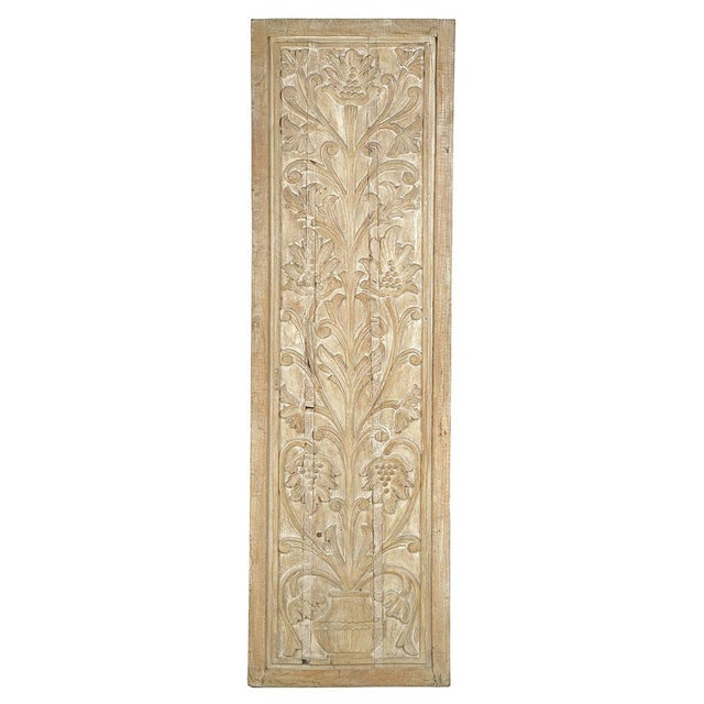 Wood Indian Carved Wooden Wall Panel with Floral Decoration For Sale - Image 7 of 7