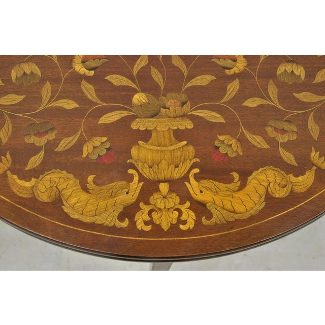 Antique Dutch Marquetry Inlay Flip Top Demilune Round Console Game Table For Sale - Image 4 of 12