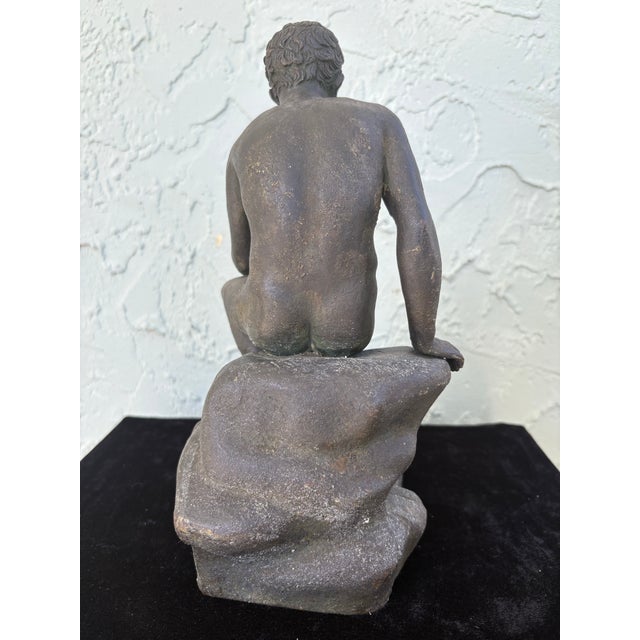 Late 19th Century Early 20th Century Neoclassical Spelter Sculpture of a Seated Nude Youth For Sale - Image 5 of 11