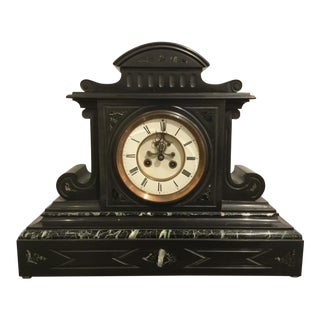 19th Century Antique French Black Slate and Marble Mantle Clock by L’Marti Cie For Sale