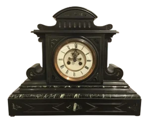 19th Century Antique French Black Slate and Marble Mantle Clock by L’Marti Cie