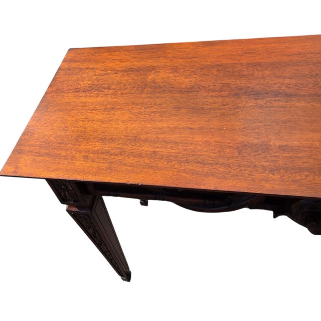 Wood 1990s Ethan Allen Mahogany Carved French Regency Sofa Hall Table Console Woven Cane For Sale - Image 7 of 18