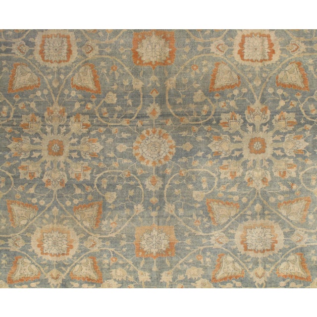Textile Antique Tabriz Carpet, Handmade Carpet, Light Blue, Soft Saffron and Ivory For Sale - Image 7 of 13