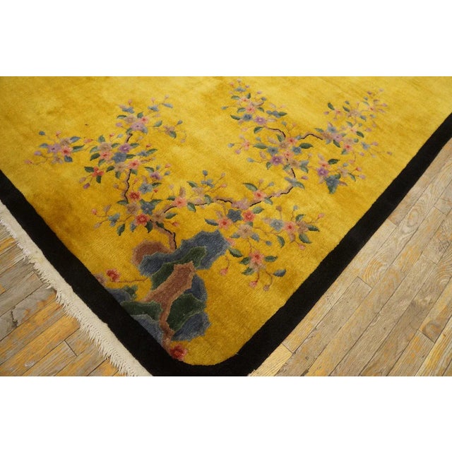 1920s Yellow Gold Open Field Floral Antique Chinese Art Deco Carpet 5'10" X 8'8" by Nichols Atelier Wool Rug For Sale - Image 4 of 9