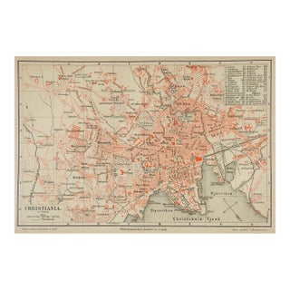 Small Antique Circa 1900 Map Oslo Christiana Norway For Sale