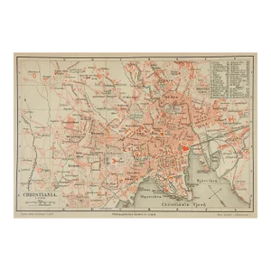 Small Antique Circa 1900 Map Oslo Christiana Norway