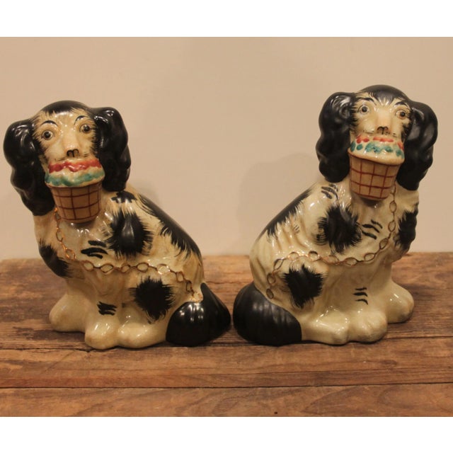 English Early 20th Century Staffordshire Black and White Dog Figurines- A Pair For Sale - Image 3 of 6