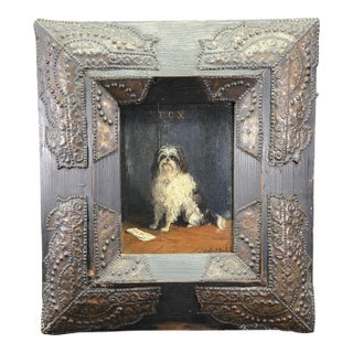 Antique 1879 Painting of a Black and White Dog by Robert Mols, Framed For Sale