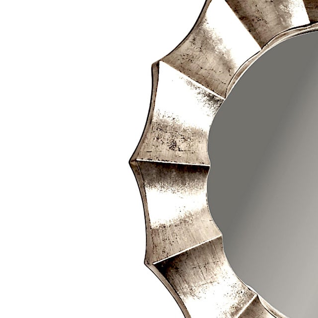 Large Contemporary Scalloped Silvertoned Round Wall Mirror For Sale - Image 12 of 14