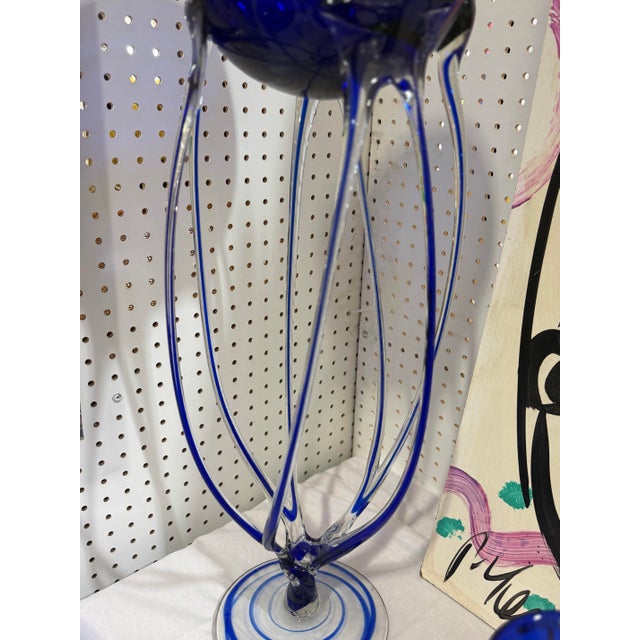 1980s Jellyfish Pedestal Bowl by Jozefina, Krosno Glass, Polish Art Glass 29in Tall For Sale - Image 5 of 6