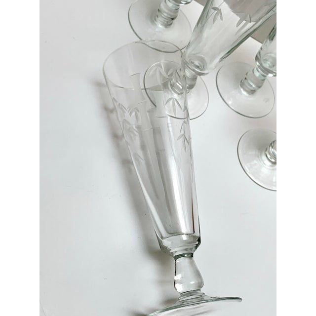 Glass Late 20th Century Bamboo Pattern Etched Stemware - Set of Six For Sale - Image 7 of 11