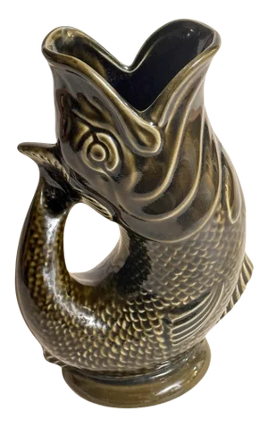 English Fish Pitcher in Green Grey, 1950
