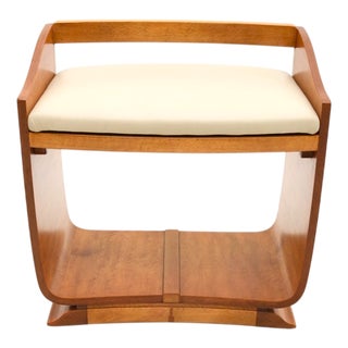 Art Deco Elm and Leather Stool, 1930s For Sale