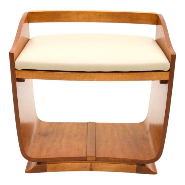 Art Deco Elm and Leather Stool, 1930s For Sale