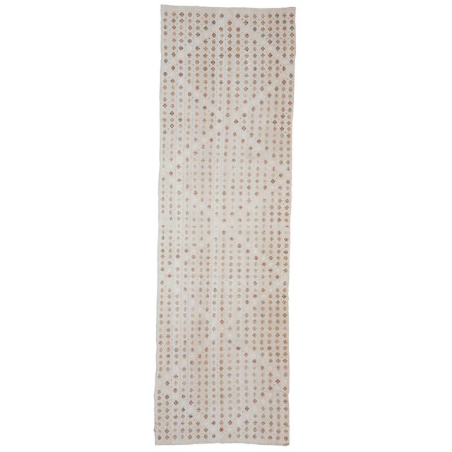 Textile Embroidered Vintage Kilim Runner- 3′7″ × 11′5″ For Sale - Image 7 of 7