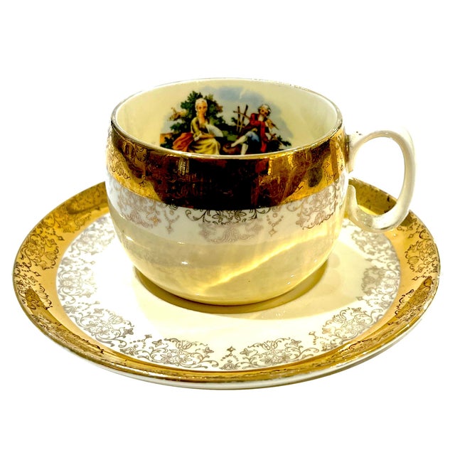 Mid 20th Century 22 Carat Crest-O-Gold Cup Sand Saucers by Sabin - 6 Sets - 12 Pieces For Sale - Image 10 of 13