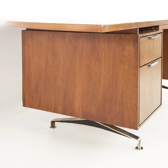 Jens Risom Style Mid Century Half Round Walnut Executive Desk For Sale In Chicago - Image 6 of 13
