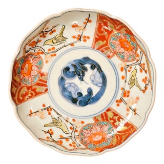 Antique Japanese Imari Saucer Dish 4.5" Meiji Hand Painted Birds Flowers Gilt For Sale