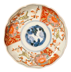 Antique Japanese Imari Saucer, Hand-Painted Birds & Florals, Meiji, 4.5"
