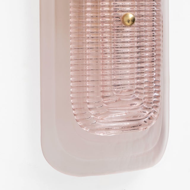 Art Deco Sconces in Matte and Glossy Pink Murano Glass and Brass, 2000, Set of 2 For Sale - Image 6 of 8