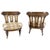 Pair of Tufted Seats Burl Wood Back Oval Seats Slipper Chairs on Caters MINT