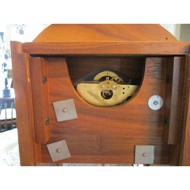 Beautiful Vintage Wood Ansonia Reproduction Tear Drop Clock 8 Day Wind Painted Glass on Door Works For Sale - Image 4 of 15
