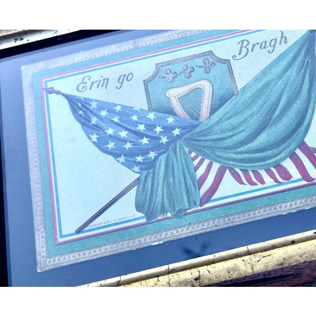 Rustic European Vintage 1920 Irish Erin Go Bragh Post Card in Antique Frame For Sale - Image 3 of 8