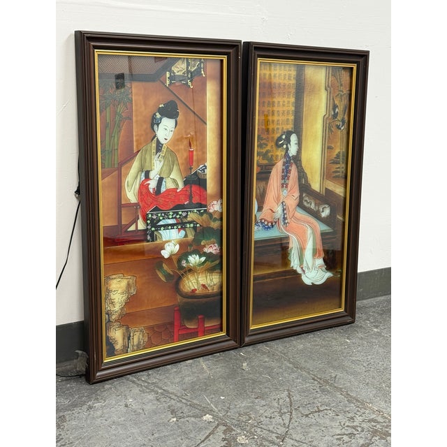 Qing Dynasty Style “Beauties of Prince Yong” Backlit Decorative Panels, Pair For Sale - Image 4 of 12