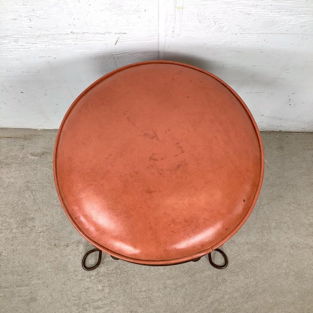 Metal Vintage Wrought Iron Vanity Stool With Twisted Legs and Upholstered Seat For Sale - Image 7 of 12