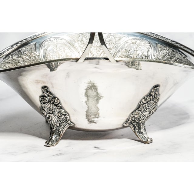 Lovely Antique Wilcox Silverplate Fruit Basket Ornate Footed Centerpiece With Handle Traditional Home Decor For Sale - Image 13 of 17