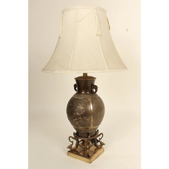 Chinoiserie Chinese Style Marbro Bronze Lamp For Sale - Image 3 of 13