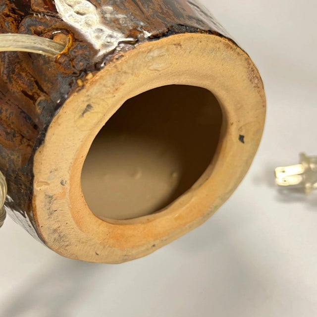 Mid-Century Modern Amber and Brown Glazed Ceramic Table Lamps - A Pair For Sale - Image 12 of 12